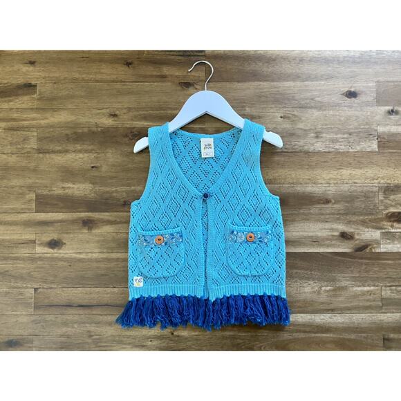 NEW Wildflowers Pocketful of Wonder Globe Trotter Blue Fringe Knit Vest Girls 4 - Picture 2 of 6